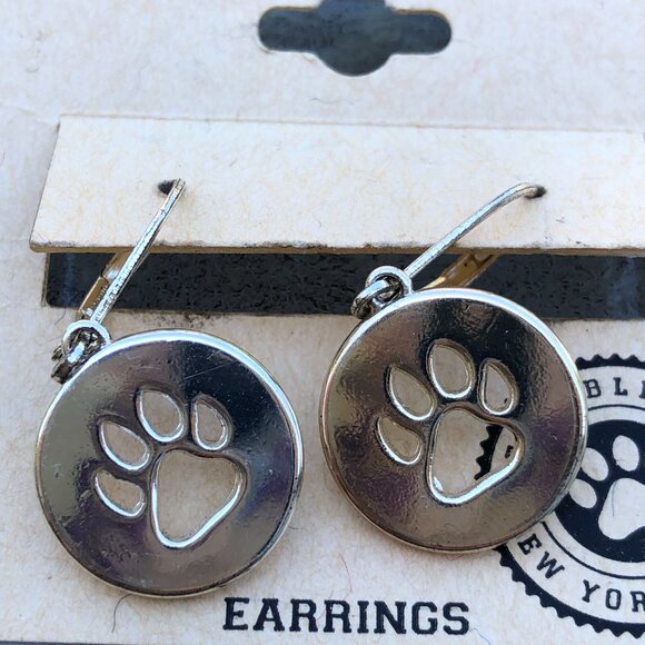 Pet Friends Dog Paw Print Gold Tone Faux Diamond Drop Earrings - Picture 3 of 5